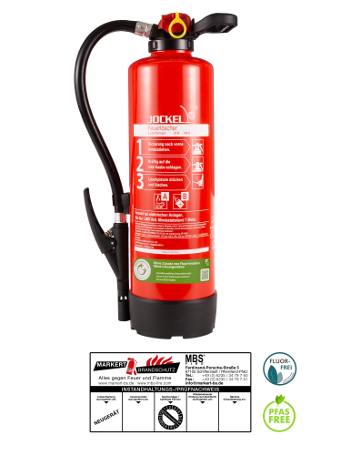 Jockel S6JX GREEN E 21 - Auflade-Schaum-Feuerlöscher GREEN E, 6L, EN3, 21 A, 113 B = 6LE, inkl. Prüfplakette